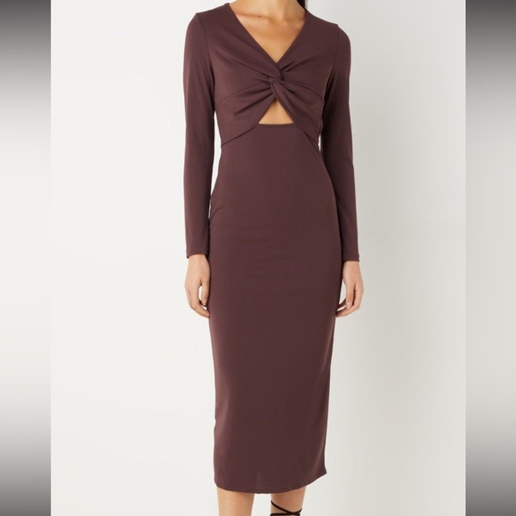 MANGO BROWN CUT-OUT LONG SLEEVE FORMAL DRESS SIZE 8 New w/ Tag - Picture 12 of 13